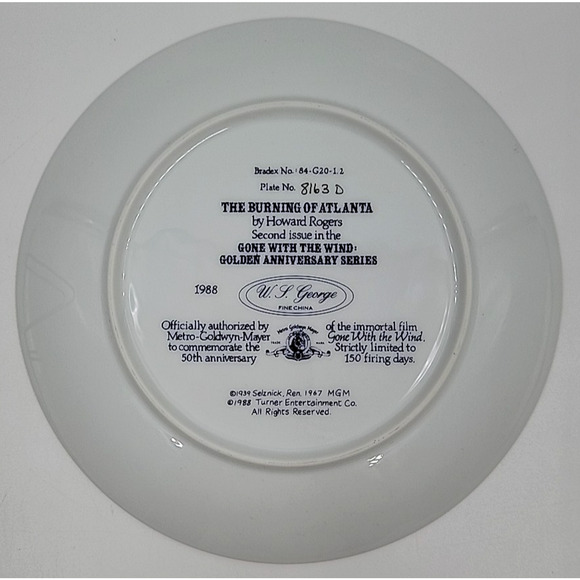 Gone With the Wind the Burning of Atlanta Collectors Plate 1988 W S George w Box - Picture 5 of 7